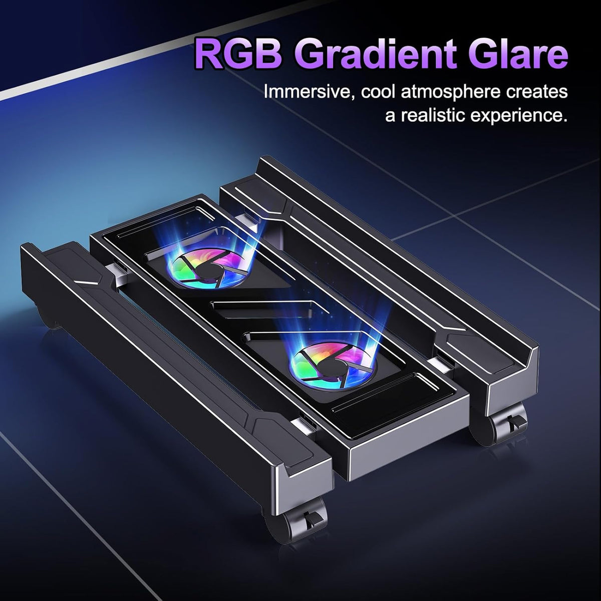 Petyoung PC Stand for Floor, Adjustable Computer Tower Stand with Cooler Fan RGB Light and 4 Locking Caster Wheels, for Students Gamers