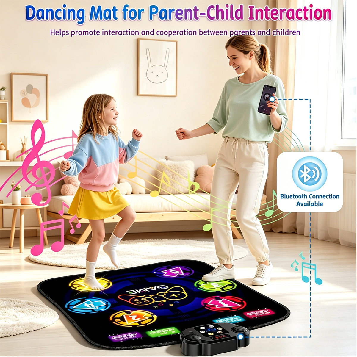 Petyoung LED Dance Mat for Kids, Bluetooth Electronic Dance Pad with 5 Game Modes, Non-Slip Rhythm Step Playmat, Gifts for Boys Girls Age 3-12