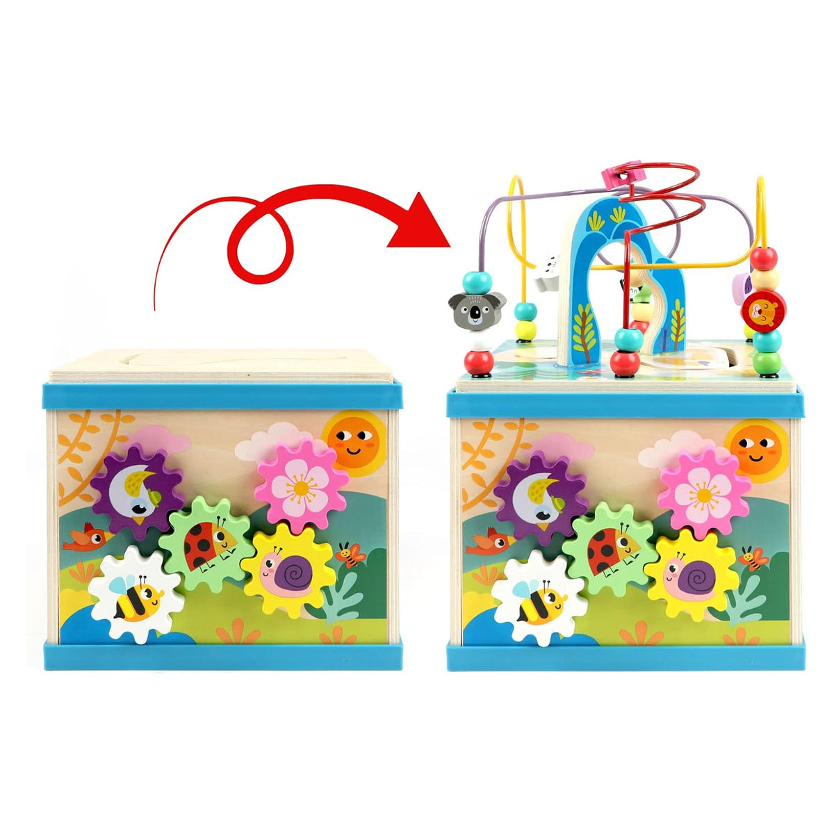 Petyoung Wooden Activity Cube, 5-in-1 Montessori Toy for 3+ Years, with Bead Maze & 5 Multicolor Sides, Ideal Gift for Boys & Girls