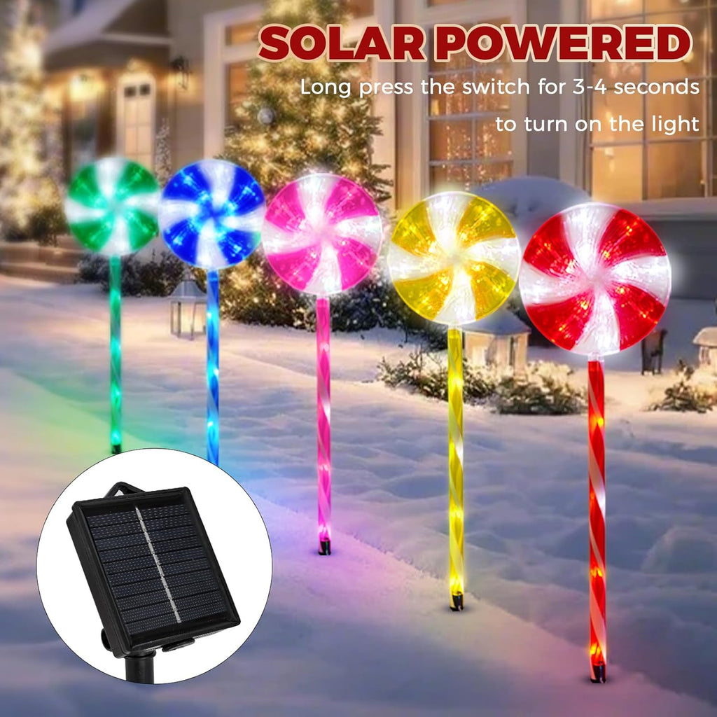 Petyoung 5 Pack Solar Lollipop Pathway Lights, Outdoor Christmas Decorations, Waterproof Candy Cane Stake Lights with 8 Modes, Auto On/Off Solar Powered Yard Garden Lawn Decor for Xmas Holiday