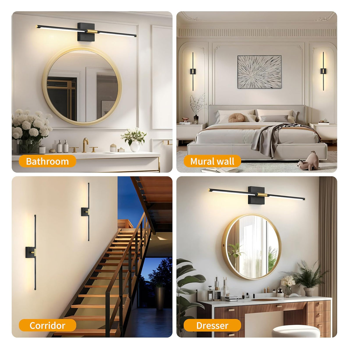 Petyoung 28.3" Wall Sconces Set of 2, Battery Operated Wall Lights with Remote, 360° Rotatable Rechargeable Wall Sconce, 3 Color Dimmable Wireless LED Light for Living Room Bedroom Hallway