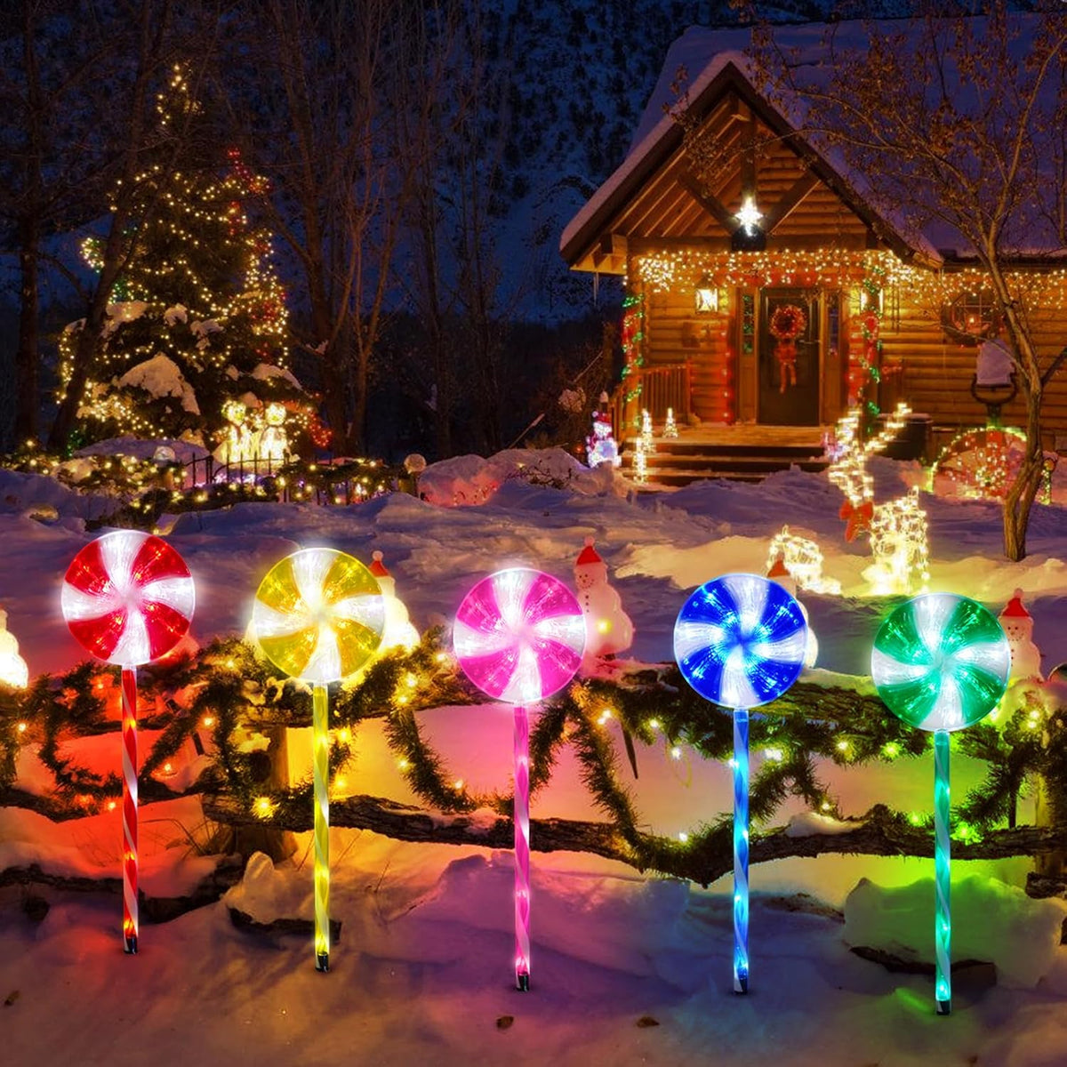 Petyoung 5 Pack Solar Lollipop Pathway Lights, Outdoor Christmas Decorations, Waterproof Candy Cane Stake Lights with 8 Modes, Auto On/Off Solar Powered Yard Garden Lawn Decor for Xmas Holiday