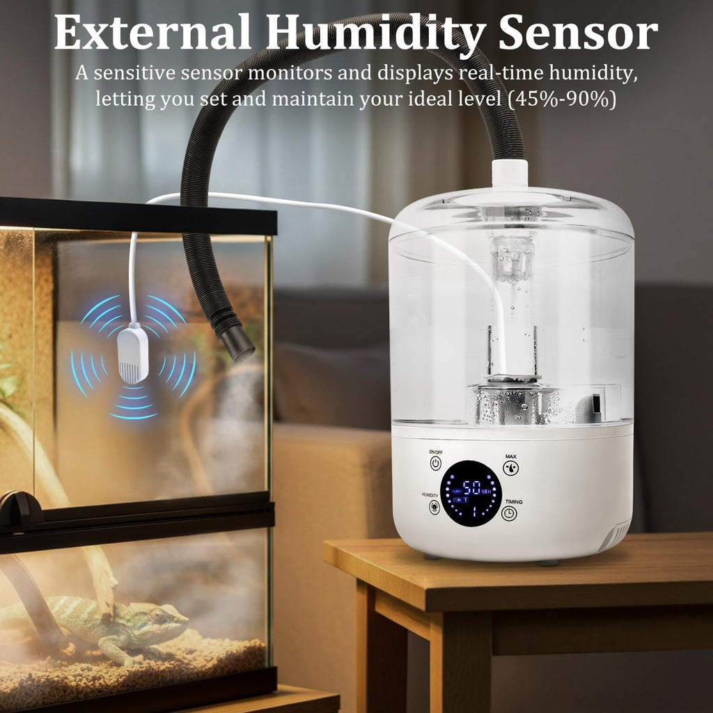 Petyoung Reptile Humidifier, 4L Reptile Fogger with Humidity Control Sensor, Timer & 3 Adjustable M