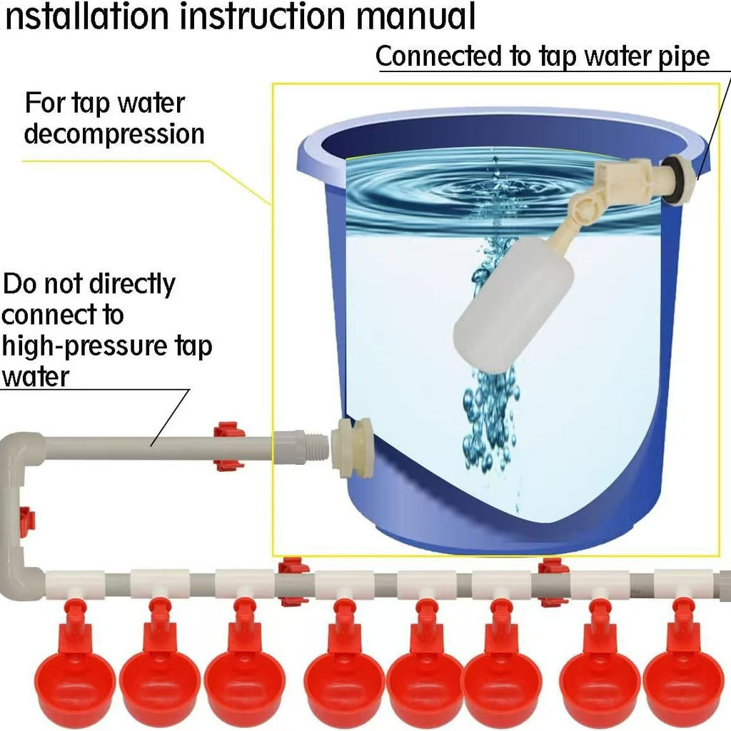 Yunnyp Complete Set Pipeline Automatic Chicken Waterer System,1/2" PVC Pipe Accessories DIY Kit with 2 Hose,chicken water cup,chicken waters,poultry waterer,Duck water feeder for Chicken Duck Goose