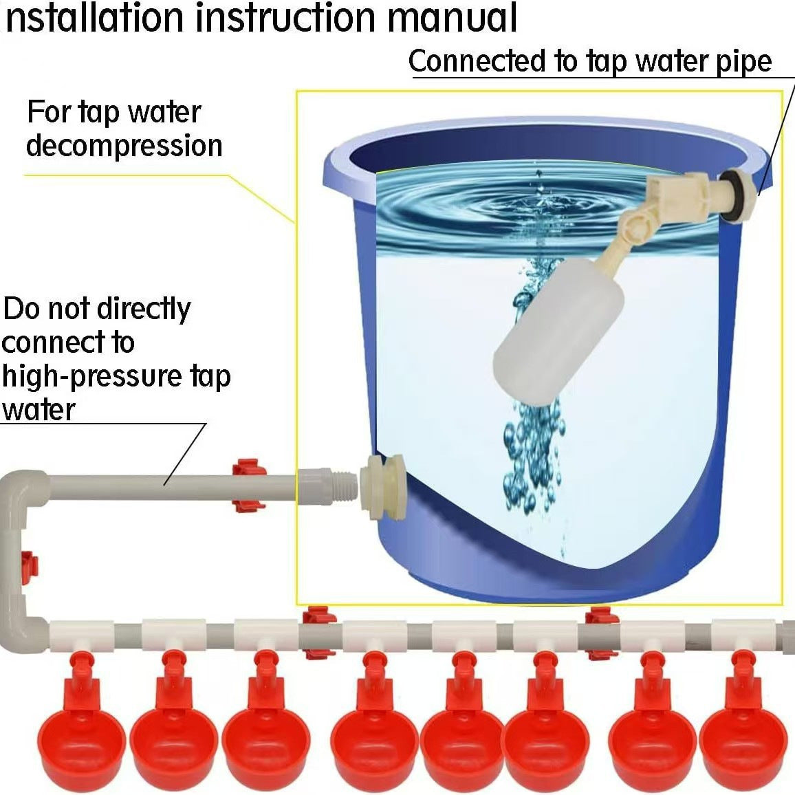 Yunnyp Complete Set Pipeline Automatic Chicken Waterer System,1/2" PVC Pipe Accessories DIY Kit with 2 Hose,chicken water cup,chicken waters,poultry waterer,Duck water feeder for Chicken Duck Goose