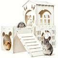 Petyoung Large Bunny Cage Indoor, Wooden Rabbit Hutch House with Ramp & Multi-Room, Guinea Pig Hideout Bunny Castle, for Rabbits Hamsters Small Pet