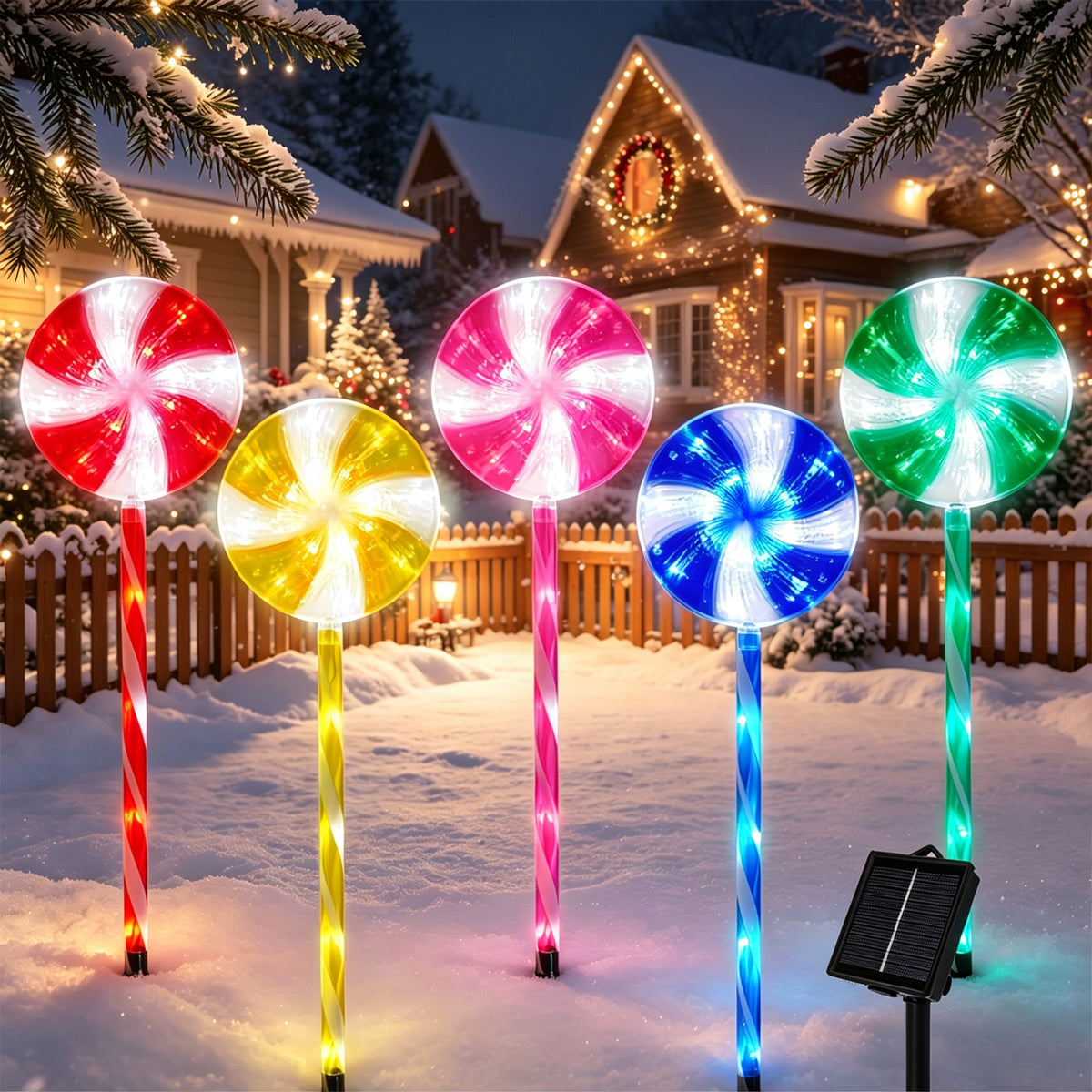 Petyoung 5 Pack Solar Lollipop Pathway Lights, Outdoor Christmas Decorations, Waterproof Candy Cane Stake Lights with 8 Modes, Auto On/Off Solar Powered Yard Garden Lawn Decor for Xmas Holiday