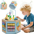 Petyoung Wooden Activity Cube, 14-in-1 Montessori Toy for 3+ Year Olds, Early Educational Baby Toddler Toy with Bead Maze