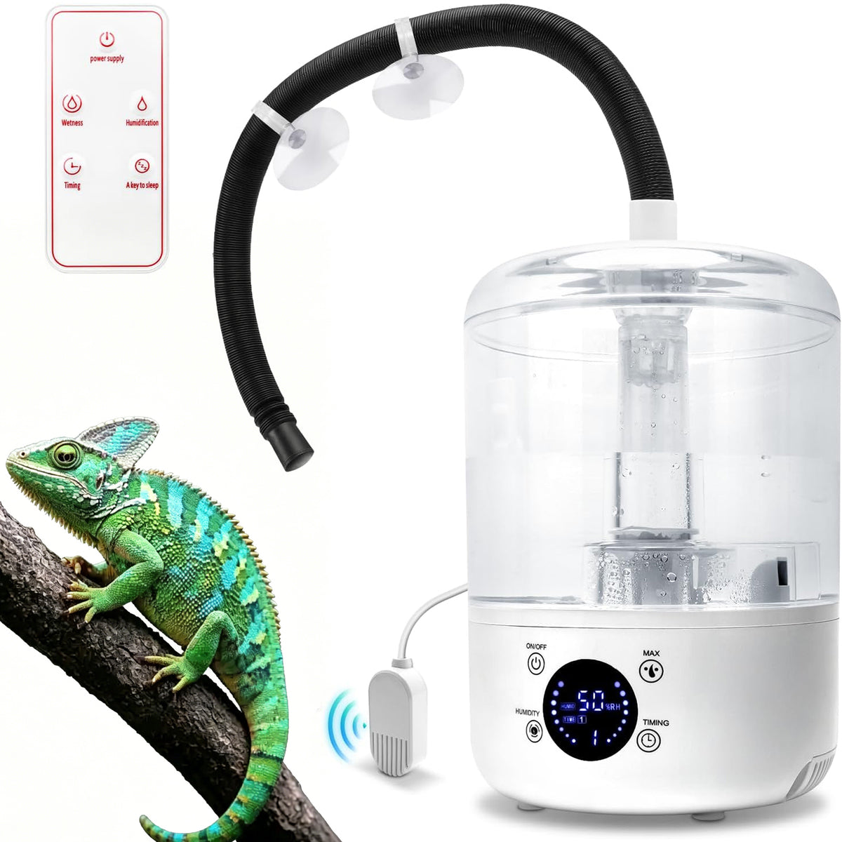 Petyoung Reptile Humidifier, 4L Reptile Fogger with Humidity Control Sensor, Timer & 3 Adjustable M