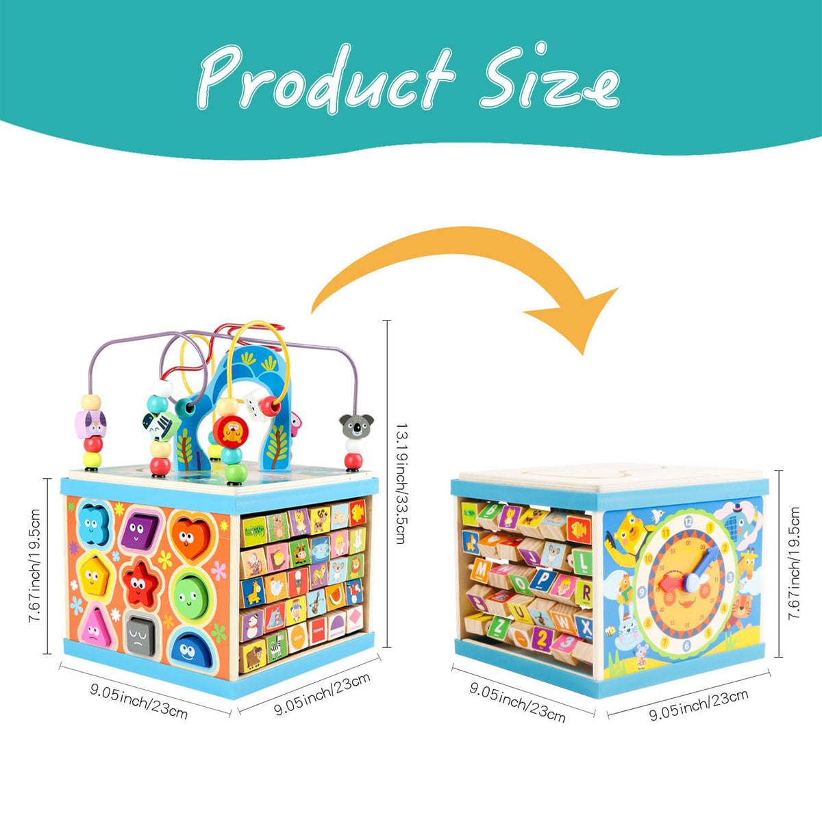 Petyoung Wooden Activity Cube, 5-in-1 Montessori Toy for 3+ Years, with Bead Maze & 5 Multicolor Sides, Ideal Gift for Boys & Girls