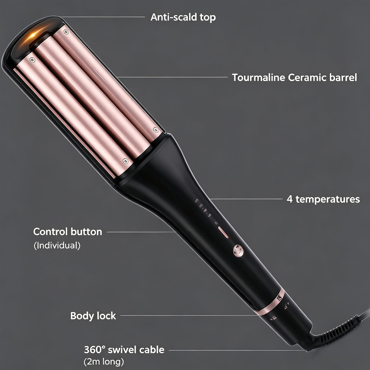 Petyoung 4 in 1 Hair Crimper & Waver,Adjustable 0.75"-1.25" Barrel,Fast Heat Ceramic Tourmaline Curling Iron,320-410°F for Beach/Mermaid/Deep Waves