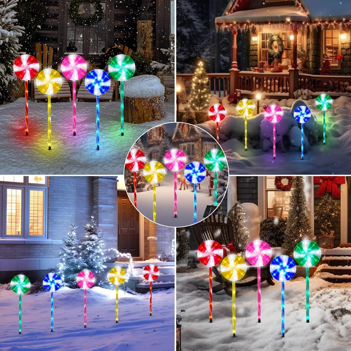 Petyoung 5 Pack Solar Lollipop Pathway Lights, Outdoor Christmas Decorations, Waterproof Candy Cane Stake Lights with 8 Modes, Auto On/Off Solar Powered Yard Garden Lawn Decor for Xmas Holiday