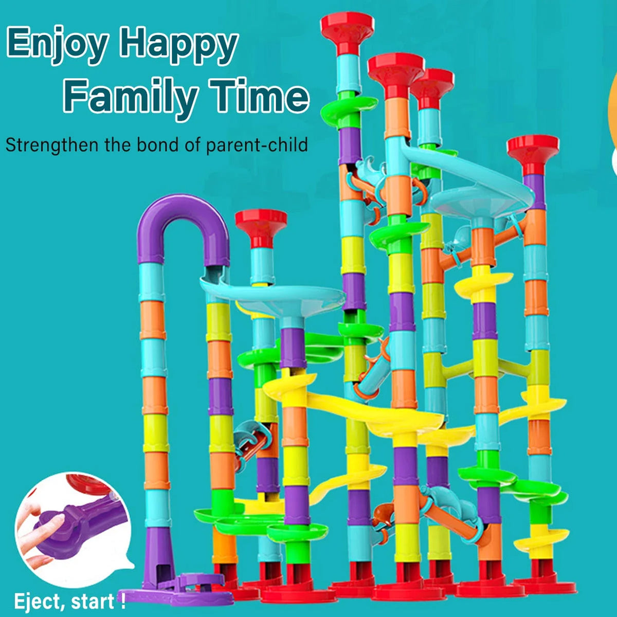 Petyoung Glow Marble Run Elevator STEM Toy Set, 113-Piece Educational Building Blocks for Kids Ages 4-8