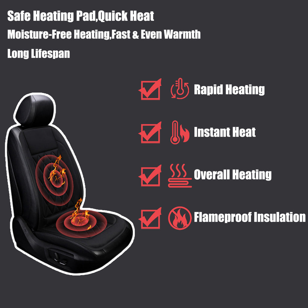 HQinX Heated Car Seat Cushion,Adjustable Temperature, PU Leather,with Thermostat and Overheat Protection,for Cars Trucks Vans SUV - Black