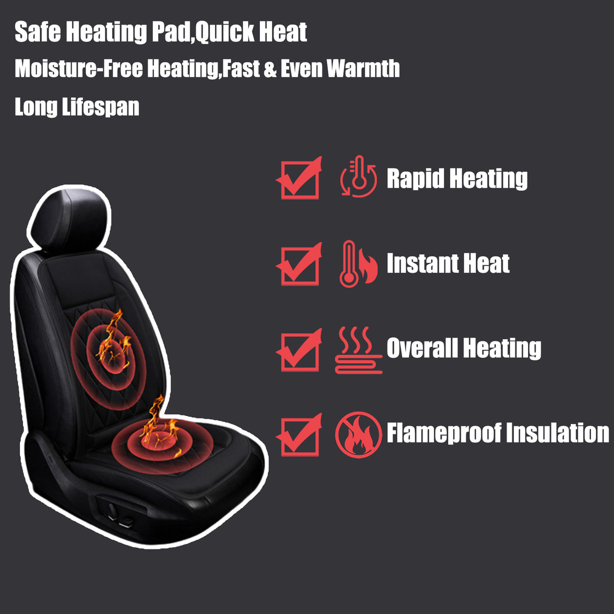HQinX Heated Car Seat Cushion,Adjustable Temperature, PU Leather,with Thermostat and Overheat Protection,for Cars Trucks Vans SUV - Black