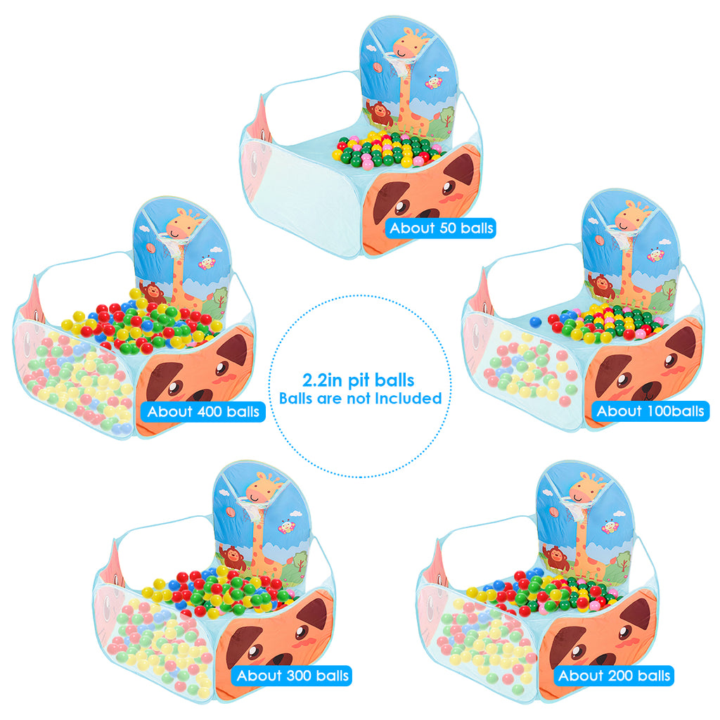 Yunnyp Kids Ball Pit,Portable Play Pool Tent for Kids,Baby Crawl Playpen with Basketball Hoop, Portable Toys for Girls Boys, Balls Not Included, Animal,Blue