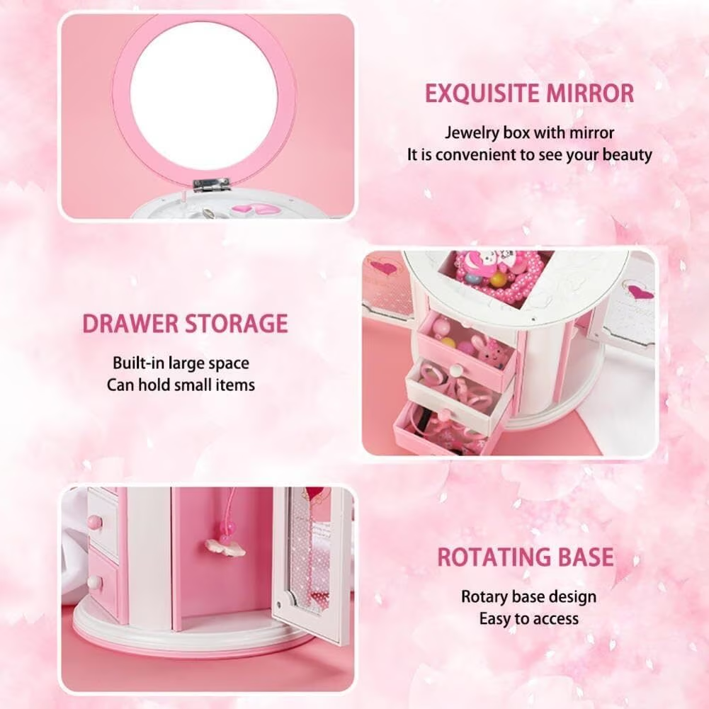 Yolispa Girls Musical Jewelry Box, 4 Layer Jewelry Storage Case,Necklace Storage Case Cute Jewelry Box for Little Toddler Jewelry Organizer Box Gift Music Jewelry Box