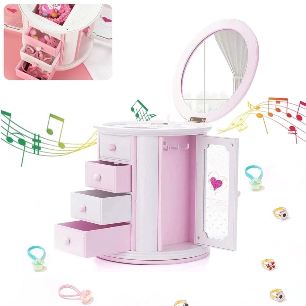 Yolispa Girls Musical Jewelry Box, 4 Layer Jewelry Storage Case,Necklace Storage Case Cute Jewelry Box for Little Toddler Jewelry Organizer Box Gift Music Jewelry Box