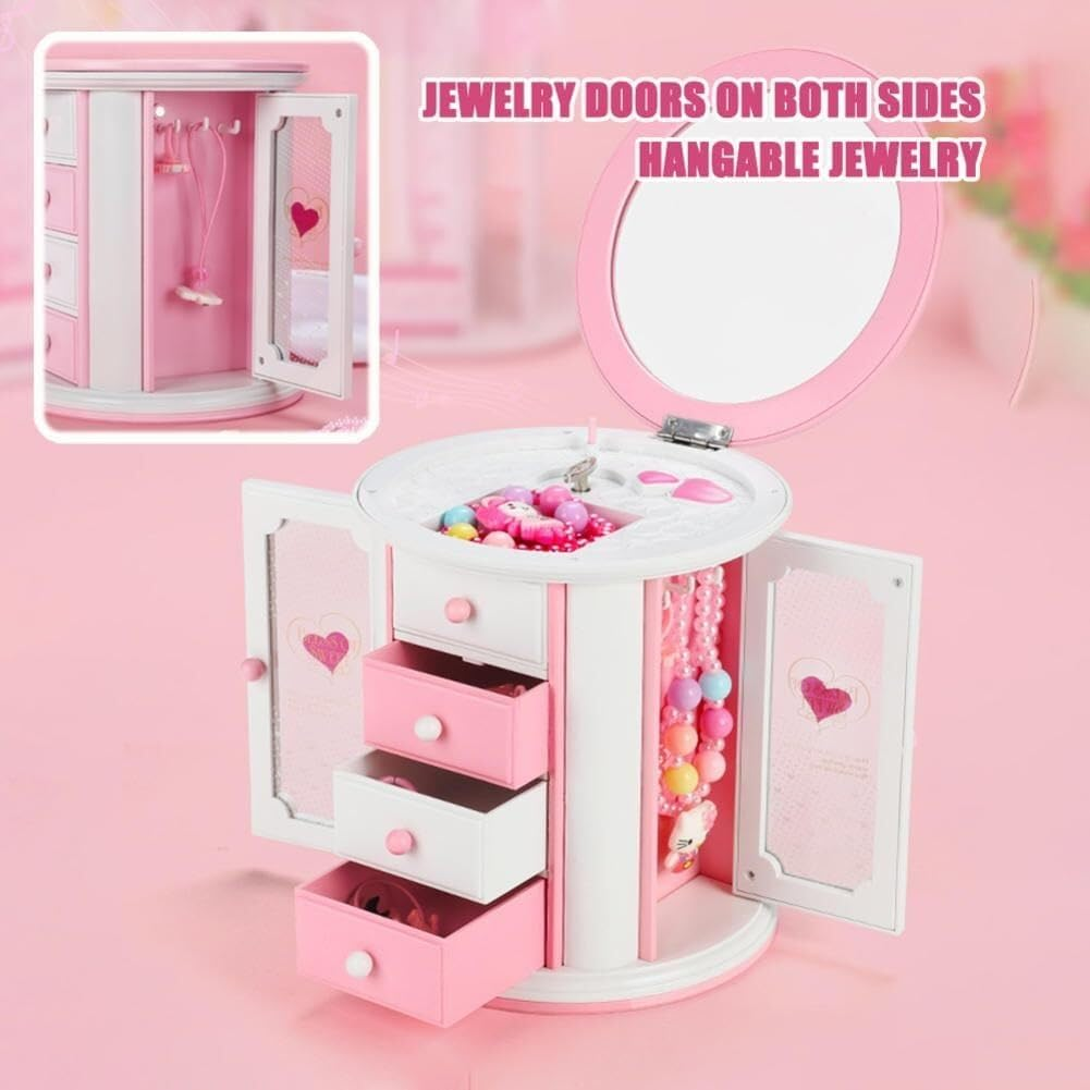 Yolispa Girls Musical Jewelry Box, 4 Layer Jewelry Storage Case,Necklace Storage Case Cute Jewelry Box for Little Toddler Jewelry Organizer Box Gift Music Jewelry Box