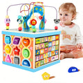 Petyoung Wooden Activity Cube, 5-in-1 Montessori Toy for 3+ Years, with Bead Maze & 5 Multicolor Sides, Ideal Gift for Boys & Girls