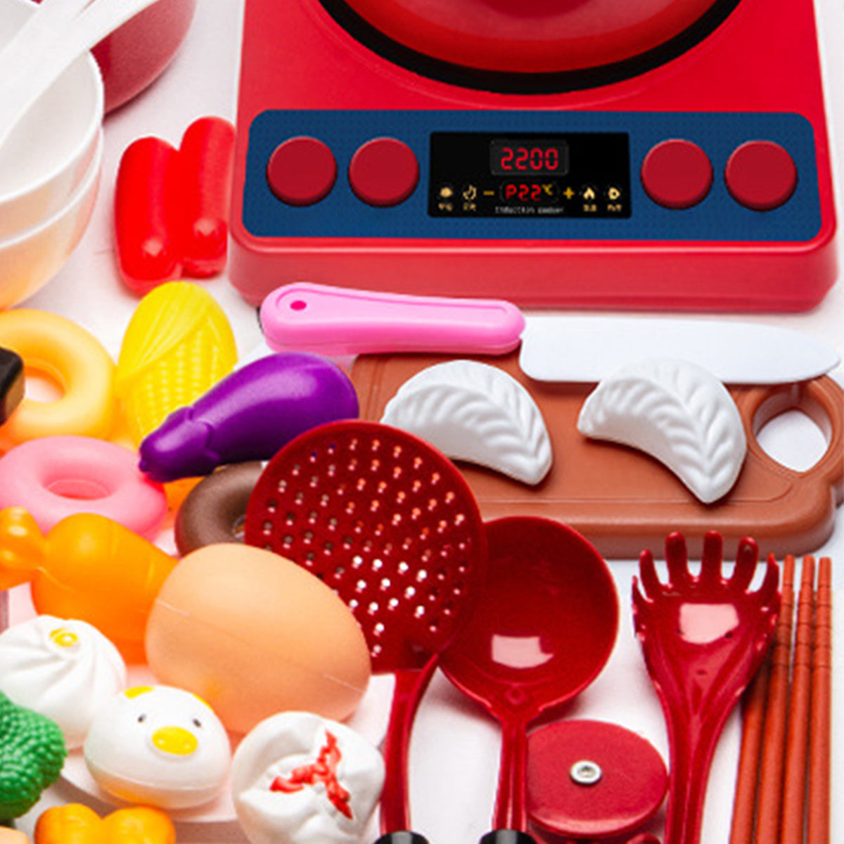 Yunnyp 61pcs Kitchen Cooking Toy Set Kids Pretend Play Toy Simulation Kitchen Utensils Food Cookware Pot Pan