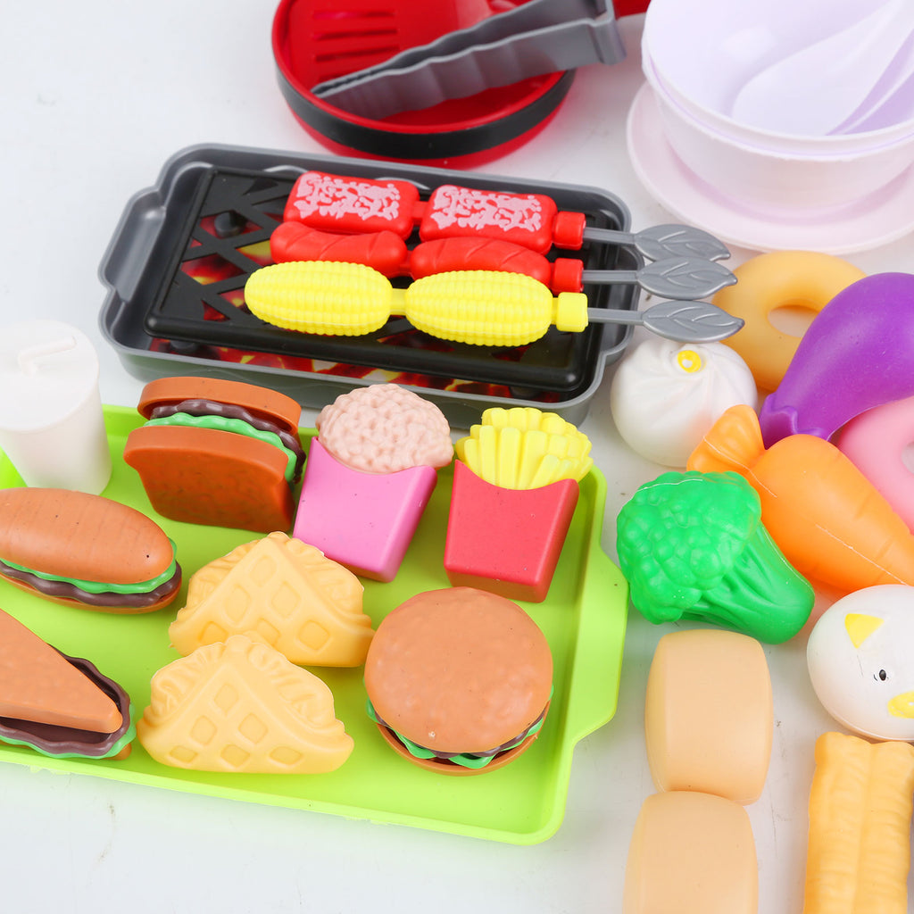 Yunnyp 61pcs Kitchen Cooking Toy Set Kids Pretend Play Toy Simulation Kitchen Utensils Food Cookware Pot Pan