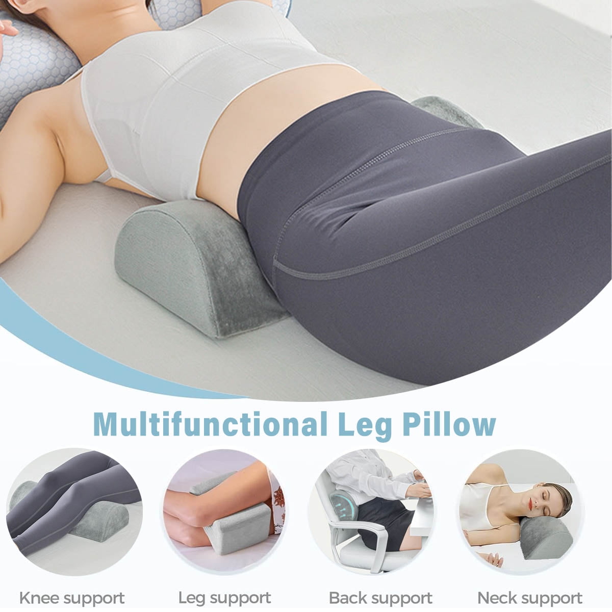 Yunnyp Knee Pillow,Memory Foam Leg Support Elevator Pillow,Half Moon Bolster Pillow,High Density Foam& Ergonomic Design Bolster Pillow for Feet, Legs, Knees, Waist, Back, Neck