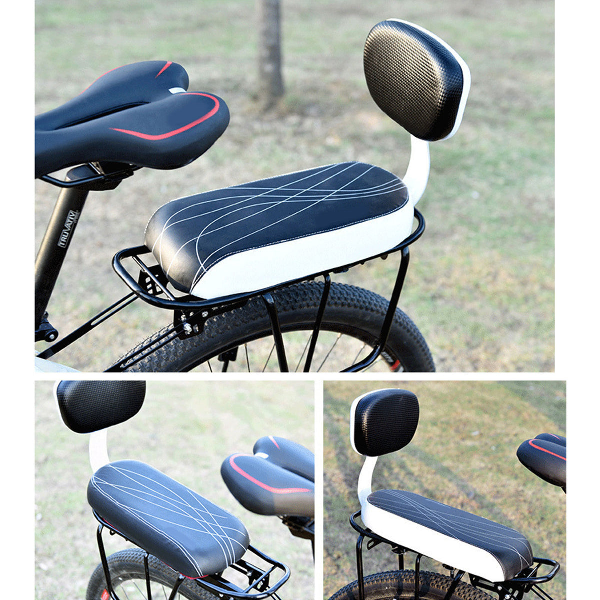 Yunnyp Bike Rear Seat Kit, Safety Carrier Bicycle Seat, Including Cushion and Backrest, Armrest Handrail, Footrests, Bell, Rear Bicycle Seat, white