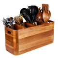 Yunnyp Wooden Utensil Holder for Counter or Countertop, Large Wooden Utensil Holder for Storage Cooking and Silverware with 4 Compartment, Acacia Rustic Wood Container Extra Large