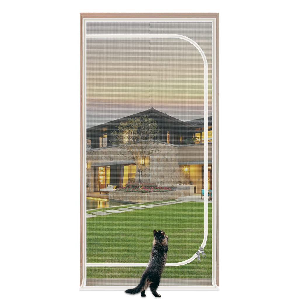 Yunnyp Reinforced Cat Screen Door, 33”X82” Cat Resistant Scratch Proof Mesh Screen Door with Zipper for Living Room,Kitchen,Bedroom, Living Room,Patio Door
