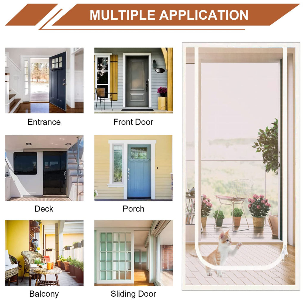 Yunnyp Reinforced Cat Screen Door, 32”X82” Cat Resistant Scratch Proof Mesh Screen Door with Zipper for Living Room,Kitchen,Bedroom, Living Room,Patio Door