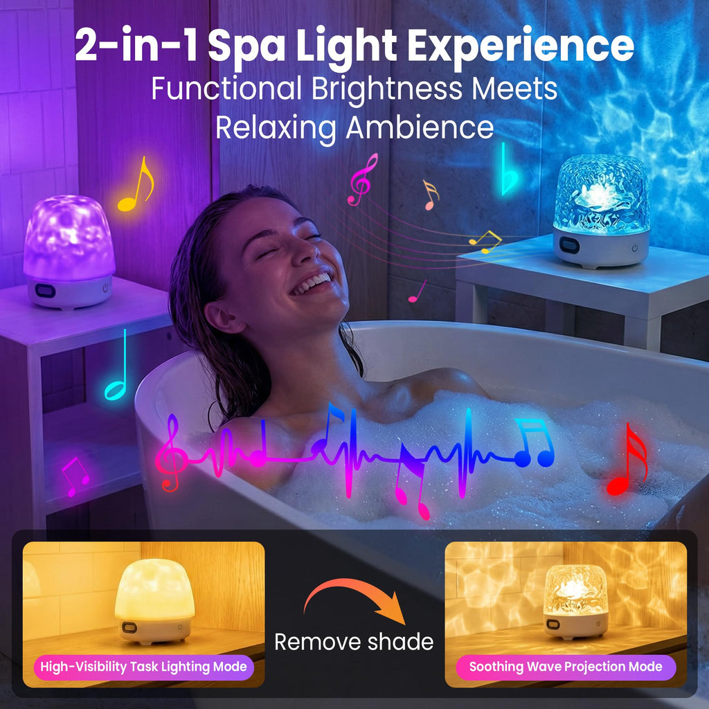 Yunnyp Shower Lamp with Bluetooth Speaker, Waterproof Shower Lamp, 16 Colors Ocean Wave Projector Light with Remote & Touch Control, Music Lamps for Inside Shower Bathroom Bathtub