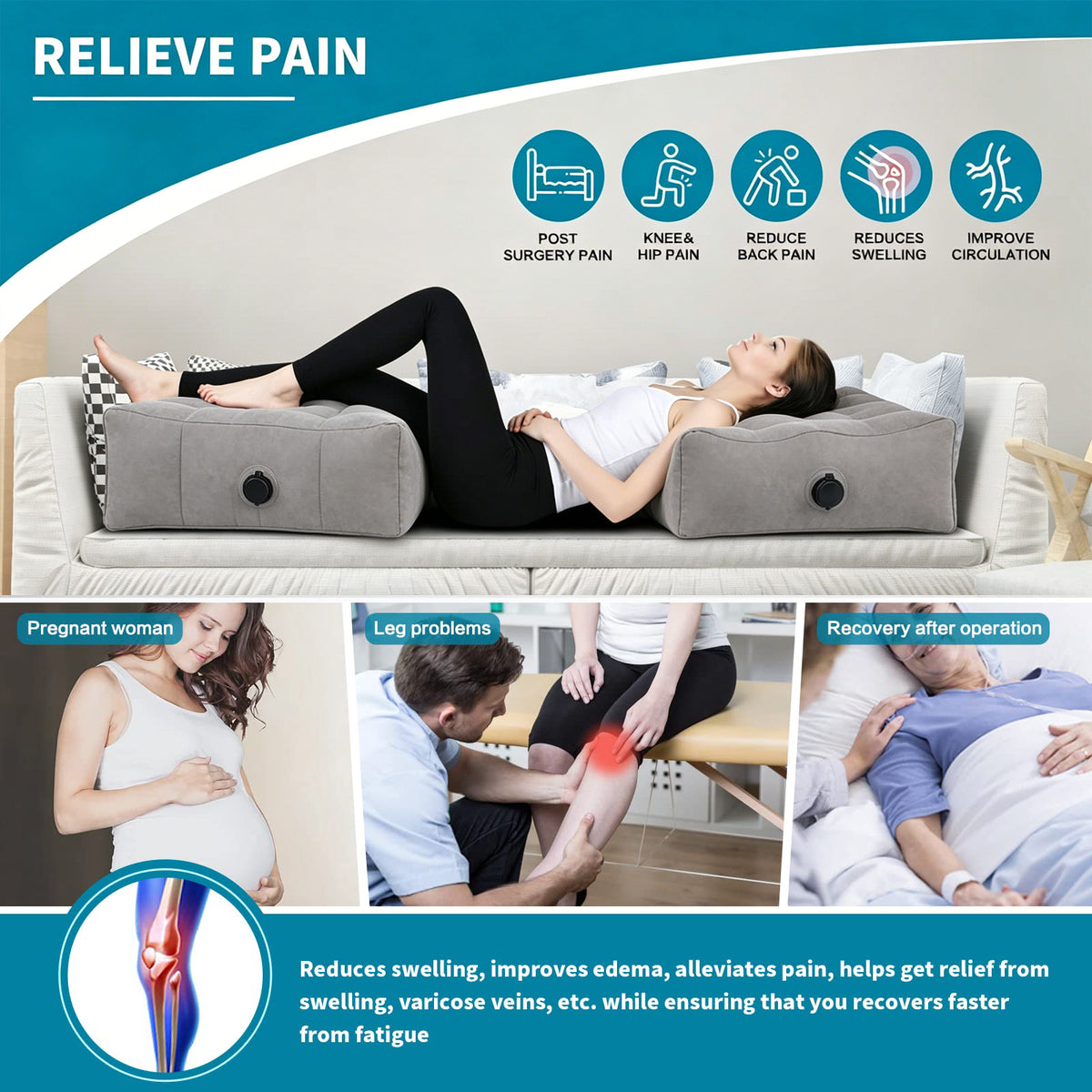 Yunnyp Leg Elevation Pillow, Inflatable Portable Wedge Pillow, Improve Blood Circulation and Reduce Swelling, Use During Recovery from Surgery and Injury, Rest with Elevated Feet, Pregnant Women