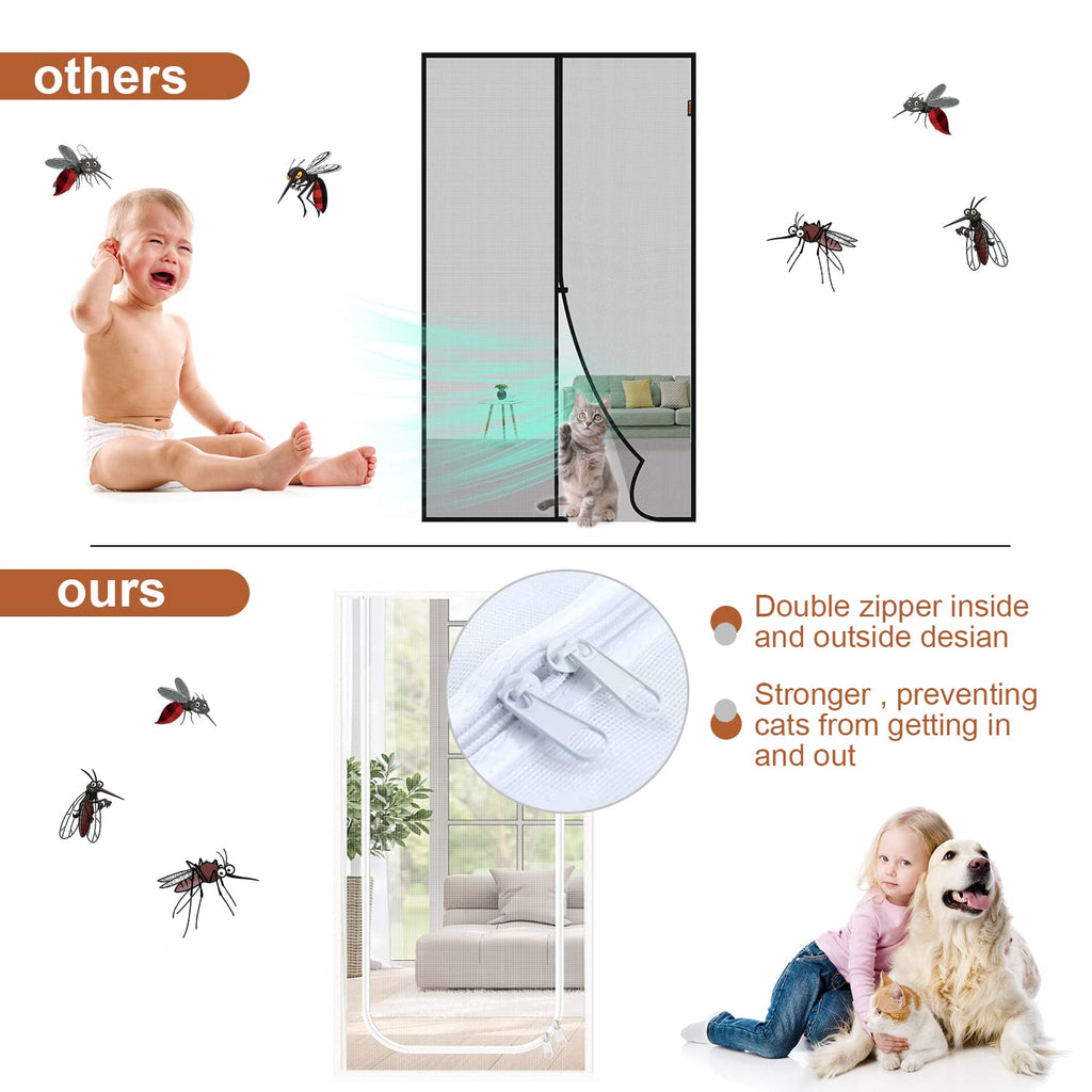 Yunnyp Reinforced Cat Screen Door, 32”X82” Cat Resistant Scratch Proof Mesh Screen Door with Zipper for Living Room,Kitchen,Bedroom, Living Room,Patio Door