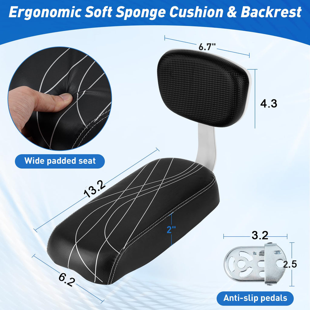 Yunnyp Bike Rear Seat Kit for Adults, Safety Carrier Bicycle Seat, Including Cushion and Backrest, Armrest Handrail, Footrests, Bell, Rear Bicycle Seat