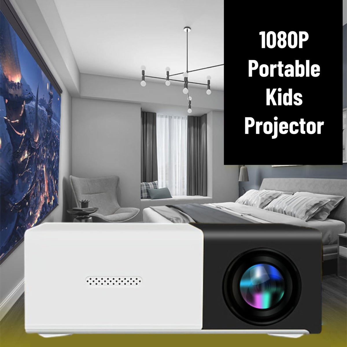 Yunnyp Mini Projector 1080P Portable Projector, Small Movie Proyector for Home Theater/Car Cinema, Support Audio/USB/AV/TF for PS4 Laptop TV