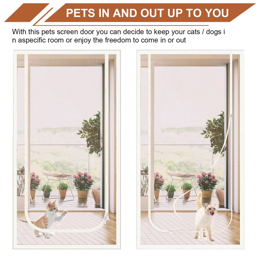 Yunnyp Reinforced Cat Screen Door, 32”X82” Cat Resistant Scratch Proof Mesh Screen Door with Zipper for Living Room,Kitchen,Bedroom, Living Room,Patio Door