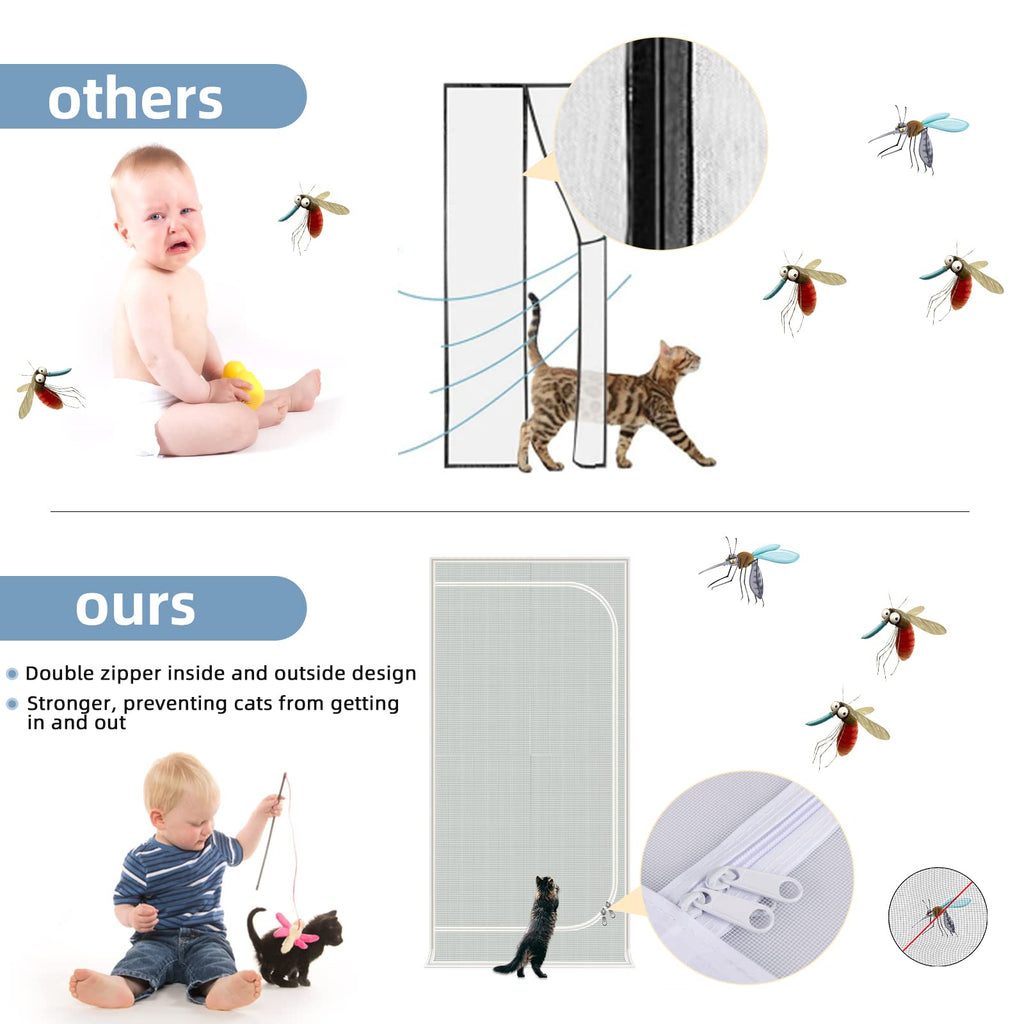 Yunnyp Reinforced Cat Screen Door, 33”X82” Cat Resistant Scratch Proof Mesh Screen Door with Zipper for Living Room,Kitchen,Bedroom, Living Room,Patio Door