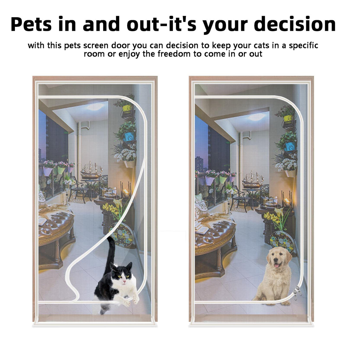 Yunnyp Reinforced Cat Screen Door, 33”X82” Cat Resistant Scratch Proof Mesh Screen Door with Zipper for Living Room,Kitchen,Bedroom, Living Room,Patio Door