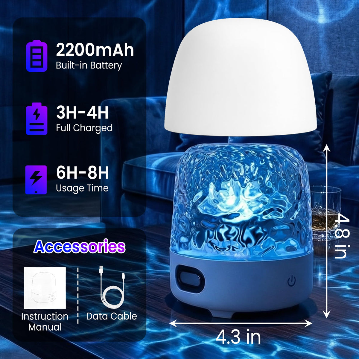 Yunnyp Shower Lamp with Bluetooth Speaker, Waterproof Shower Lamp, 16 Colors Ocean Wave Projector Light with Remote & Touch Control, Music Lamps for Inside Shower Bathroom Bathtub
