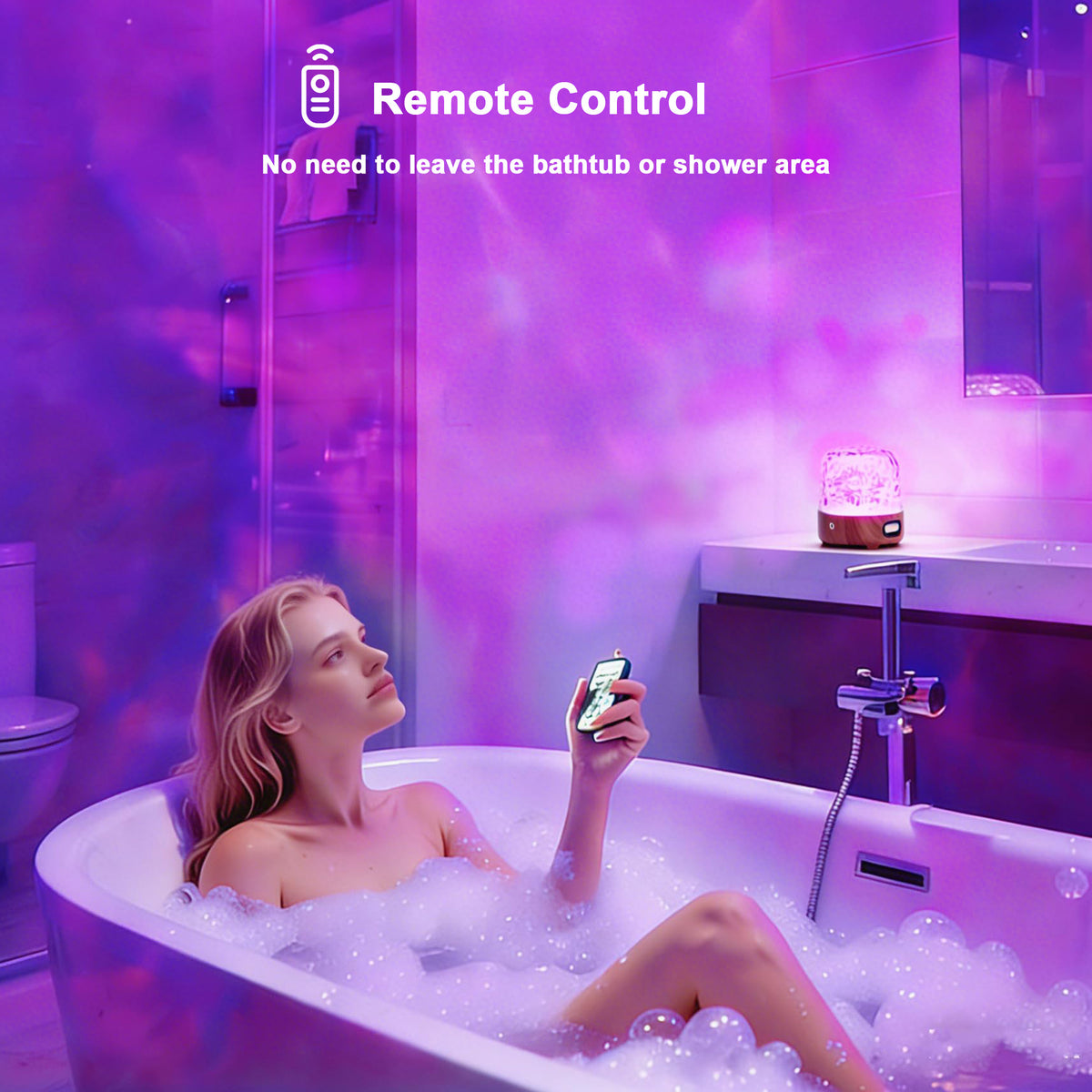 Yunnyp Shower Lamp with Bluetooth Speaker, Waterproof Shower Lamp, 16 Colors Ocean Wave Projector Light with Remote & Touch Control, Music Lamps for Inside Shower Bathroom Bathtub, Walnut color
