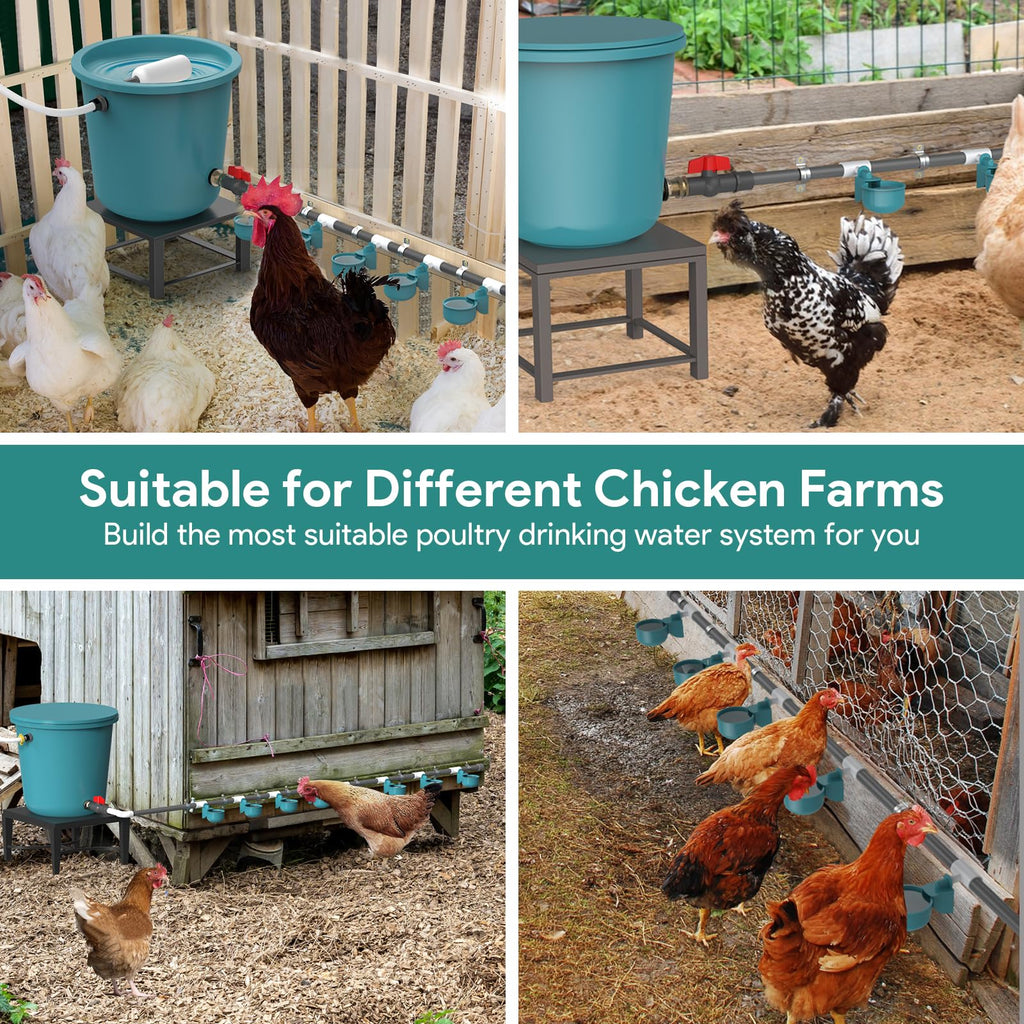 Yunnyp Complete Set Automatic Chicken Waterer System for Continuous Fresh Water, DIY Chicken Water Feeder with 9 Chicken Water Cups, 1/2" SCH.80 PVC Piping, Brass Pipe Fittings, Ball Valves