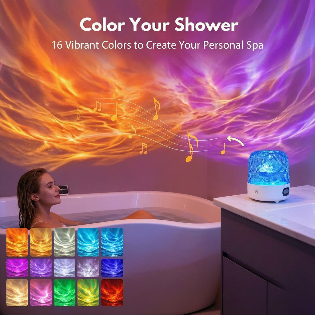 Yunnyp Shower Lamp with Bluetooth Speaker, Waterproof Shower Lamp, 16 Colors Ocean Wave Projector Light with Remote & Touch Control, Music Lamps for Inside Shower Bathroom Bathtub
