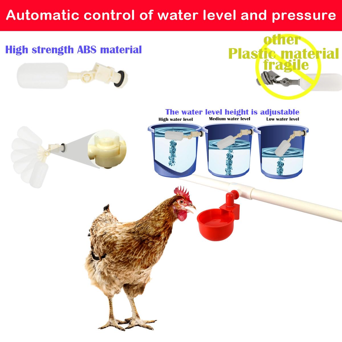 Yunnyp Complete Set Pipeline Automatic Chicken Waterer System(58 Accessories Included)Chicken Water Cups, Chicken Waters,Poultry Waterer,Chicken Watering System,with PVC Pipeline,Float Valve and Hose