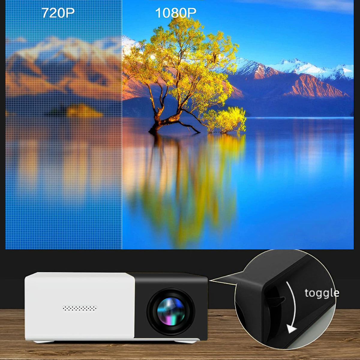 Yunnyp Mini Projector 1080P Portable Projector, Small Movie Proyector for Home Theater/Car Cinema, Support Audio/USB/AV/TF for PS4 Laptop TV