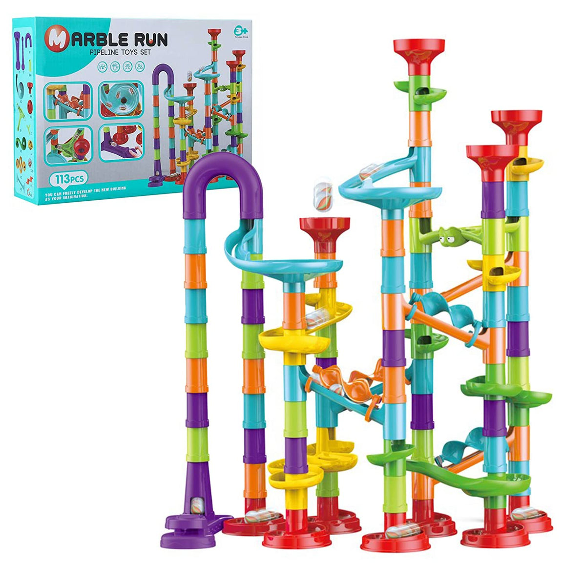 Yunnyp 113PCS Marble Run Race Coaster Set,Marble Run for Kids Ages 4-8 - Maze Game DIY Educational Playset Birthday Gift for Ages 3+