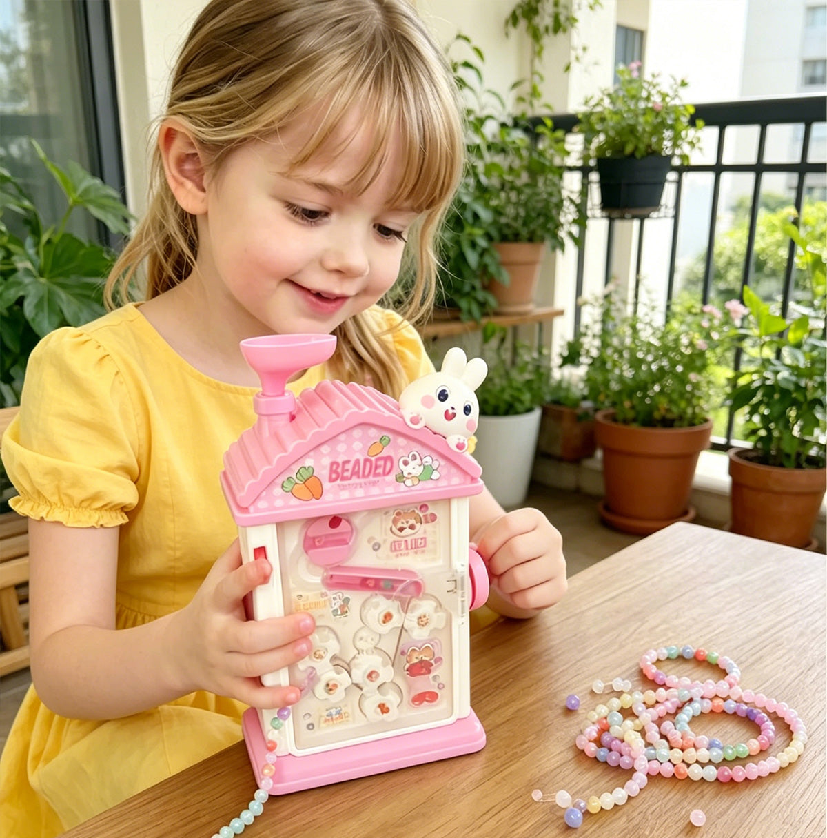 HechoVinen 2-in-1 Beads Bracelet Maker Machine & Hand-Crank Bunny Toys, Jewelry Making Kit with 400 Beads, Built-in Storage & Bead Recycler, DIY Friendship Bracelets for Girls 6-12 Birthday Xmas Gift