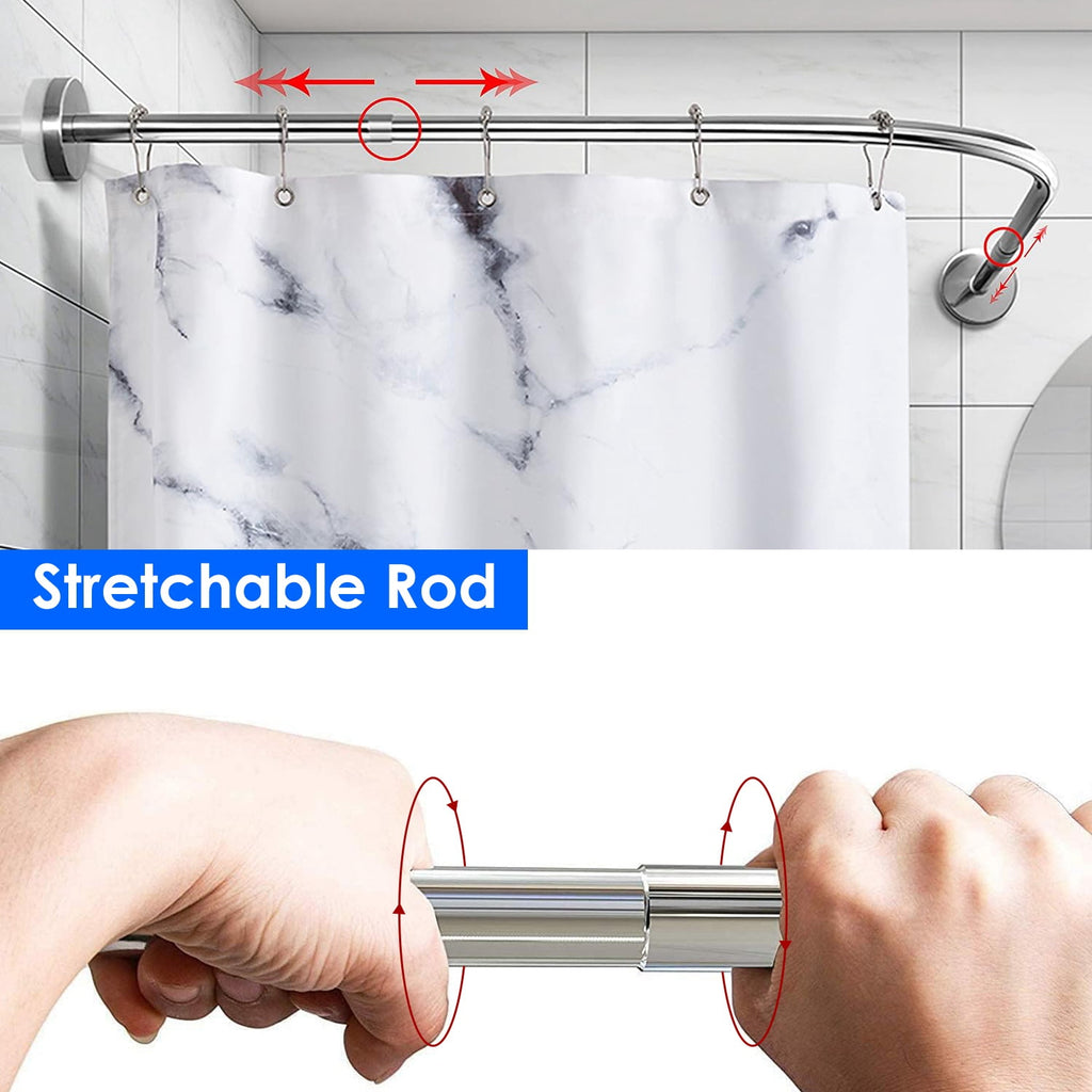 Yunnyp L-Shaped Shower Curtain Rod, Curved Shower Curtain Rod, Adjustable, Stainless Steel, No Drilling Adhesive Required, For Bathrooms, Tubs, Clothing Stores (27.5-37.4 in. X 27.5-37.4 in.)