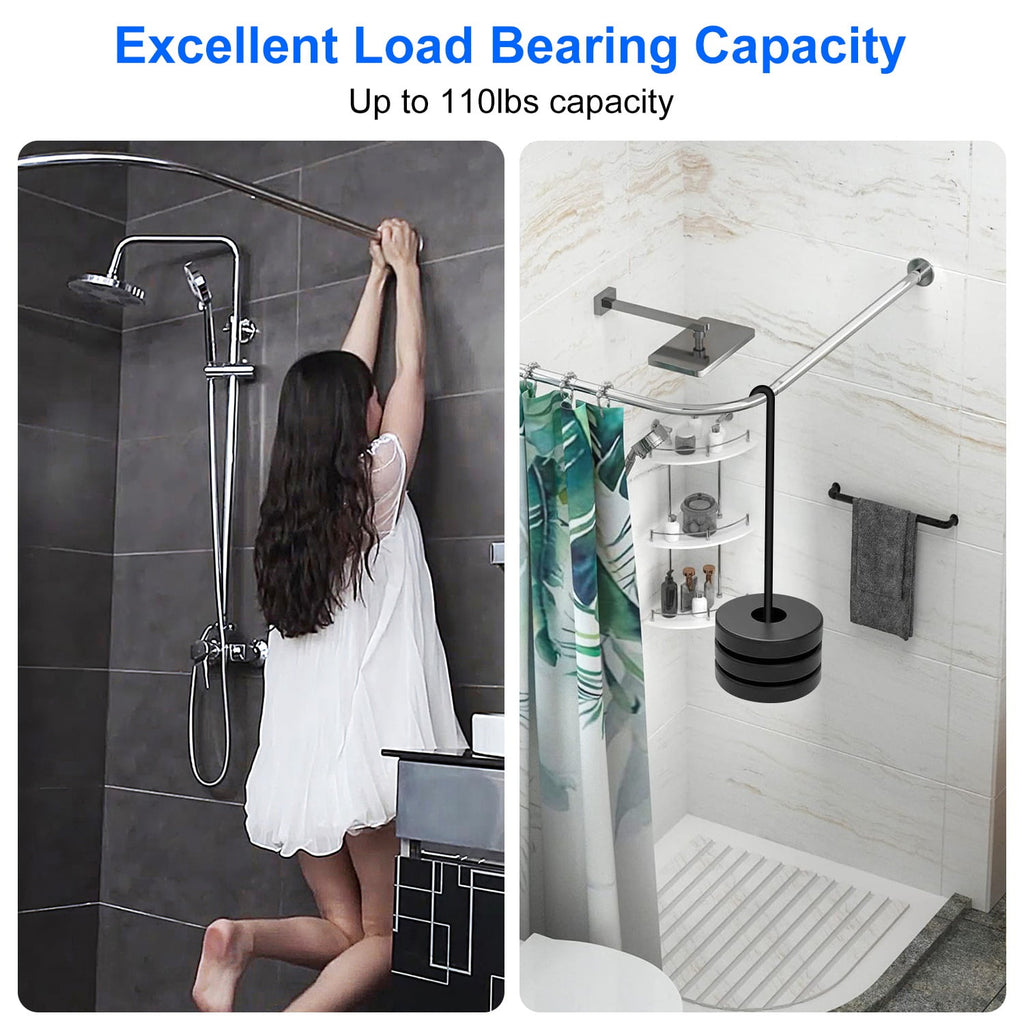 Yunnyp L-Shaped Shower Curtain Rod, Curved Shower Curtain Rod, Adjustable, Stainless Steel, No Drilling Adhesive Required, For Bathrooms, Tubs, Clothing Stores (27.5-37.4 in. X 27.5-37.4 in.)