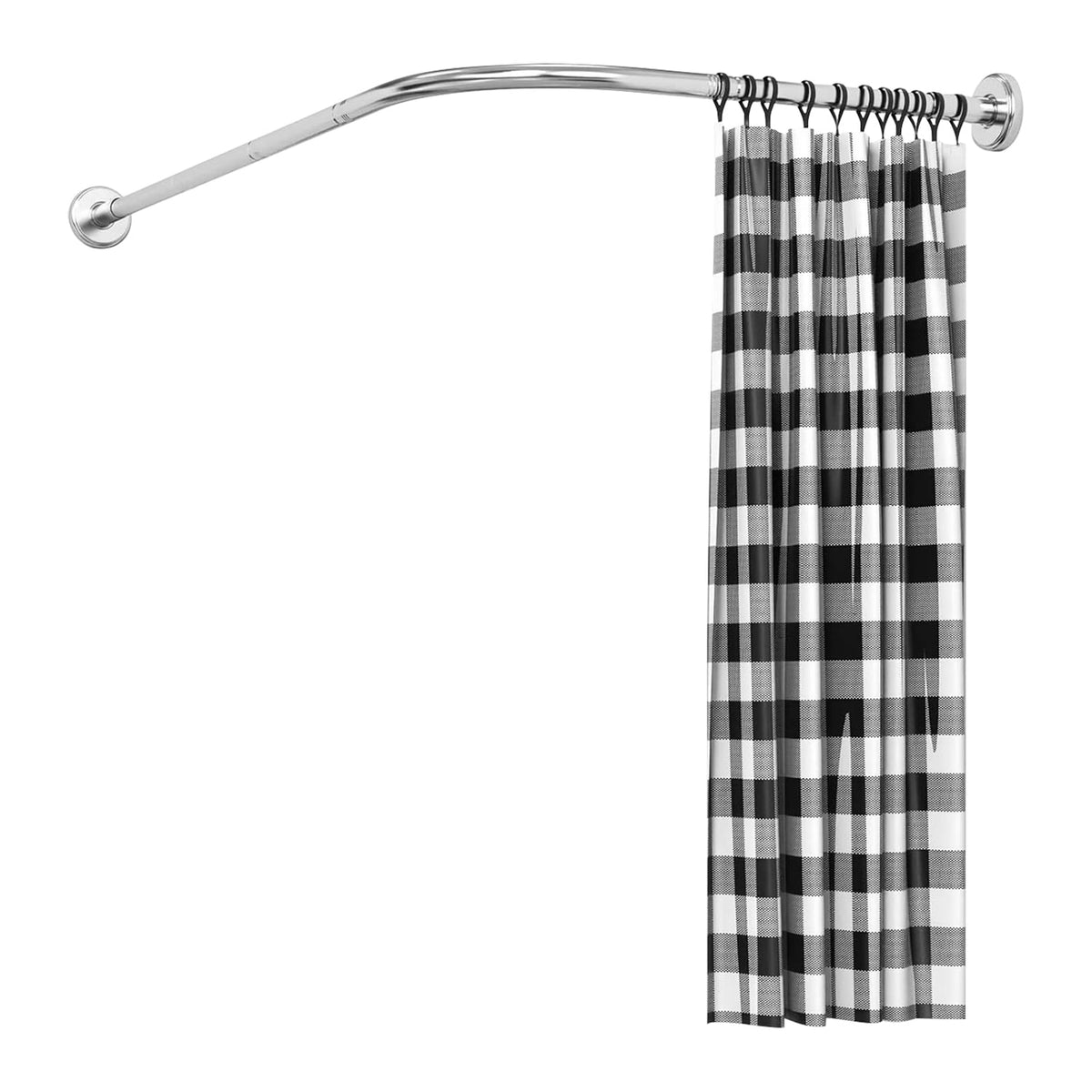 Yunnyp L-Shaped Shower Curtain Rod, Curved Shower Curtain Rod, Adjustable, Stainless Steel, No Drilling Adhesive Required, For Bathrooms, Tubs, Clothing Stores (27.5-37.4 in. X 27.5-37.4 in.)